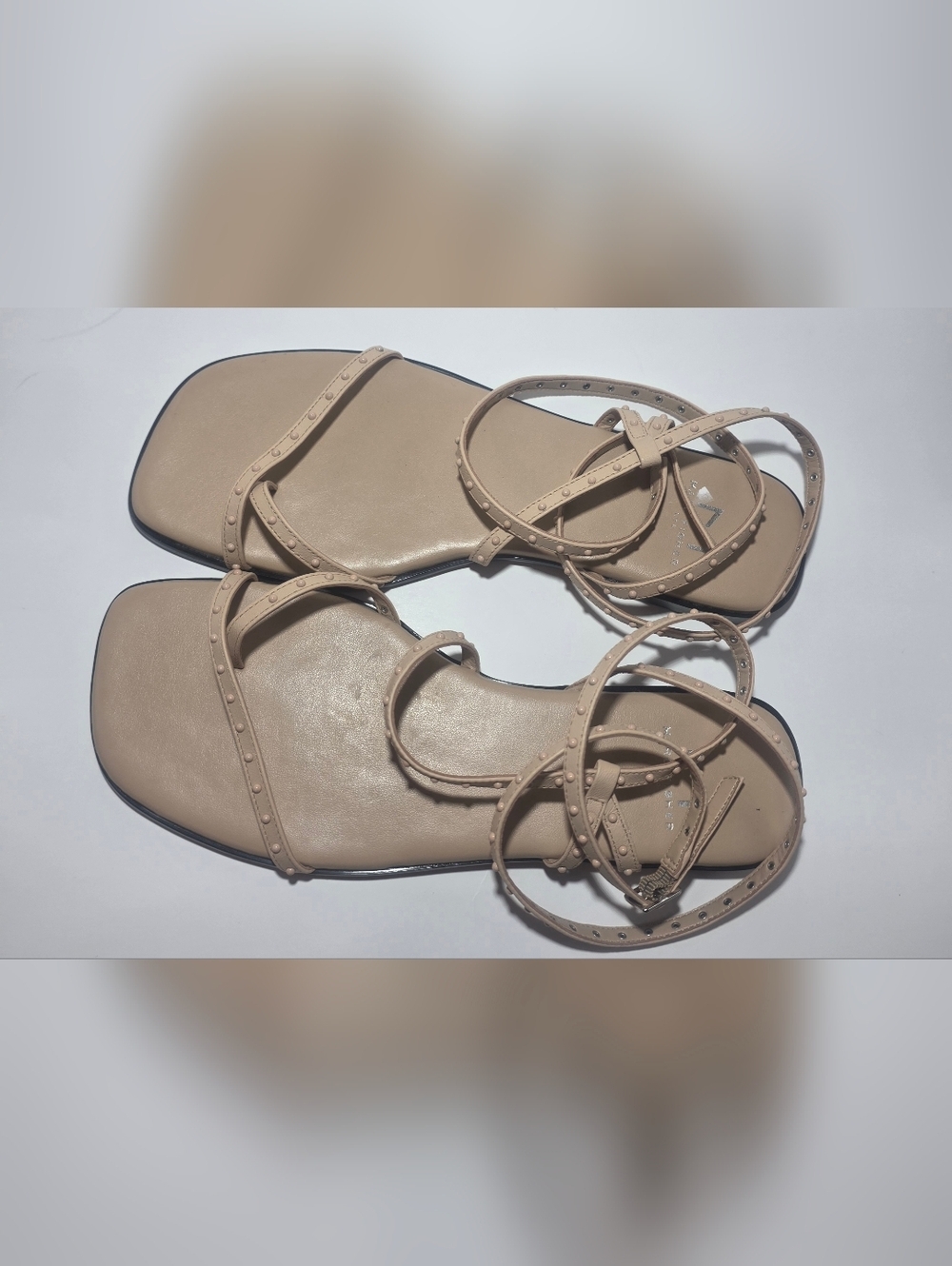 Marc Fisher LTD Leather Ankle Strap Sandals Nude Beige Studded Size 7.5 - Picture 4 of 5